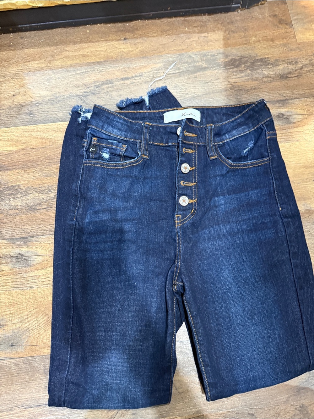 KanCan Dark Blue High-Rise Denim Shorts with Button Fly